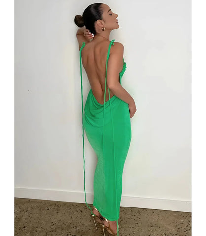 Comprar Vestido Longo de Festa com Costas Nuas para Balada e Formatura Verde - Anellimn
