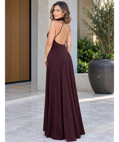 Comprar vestido longo de malha costas abertas marsala barato Anellimn