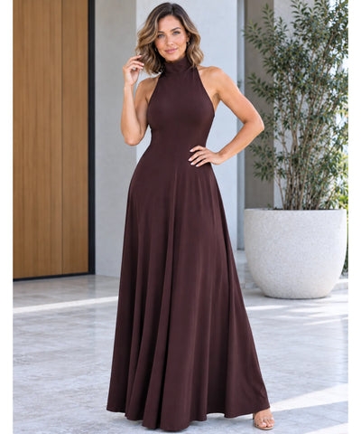 Comprar vestido longo de malha gola alta marsala barato Anellimn