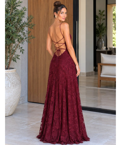 Comprar vestido de renda longo costas com amarração em promoção Anellimn