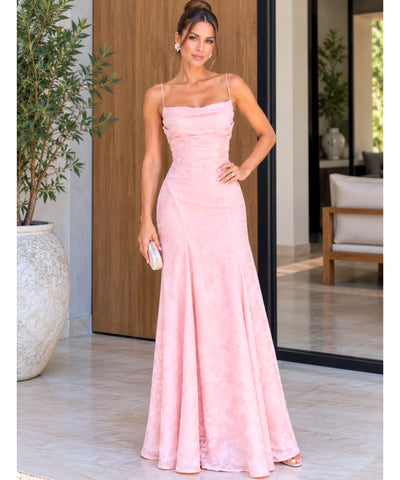 Comprar vestido longo de renda rosa em promoção Anellimn