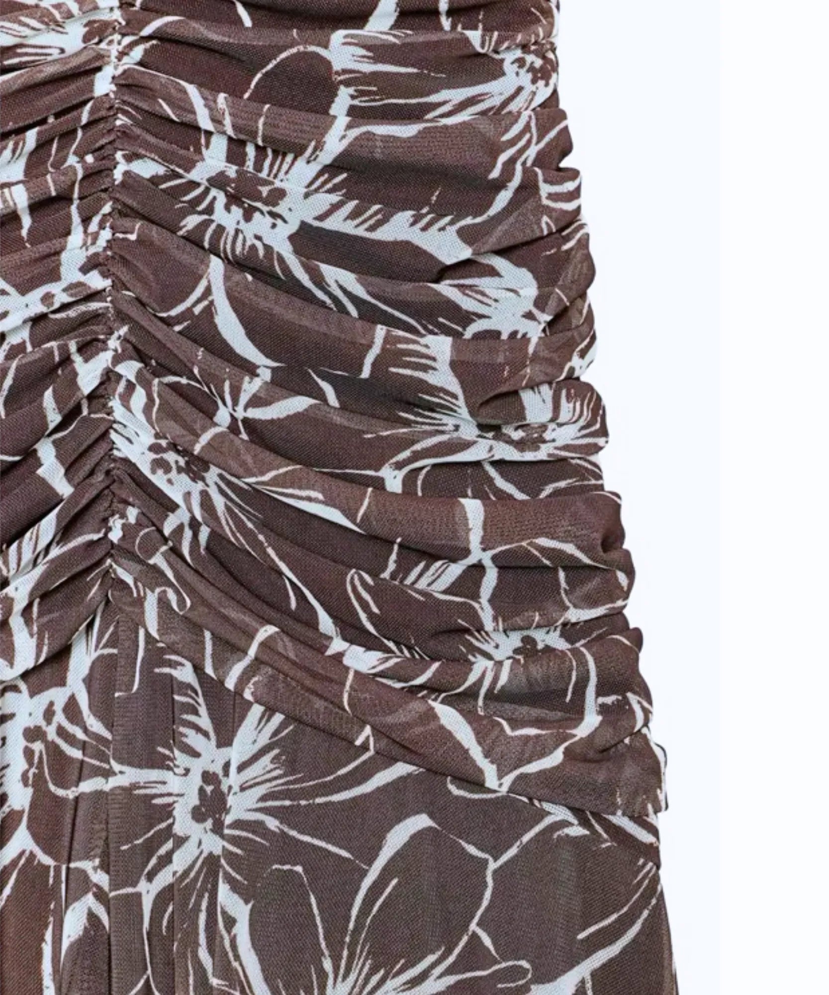 Comprar vestido longo de tule com franzido na cintura marrom em promoção Anellimn