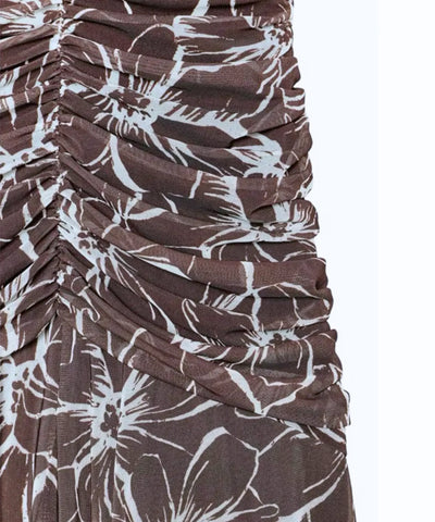 Comprar vestido longo de tule com franzido na cintura marrom em promoção Anellimn