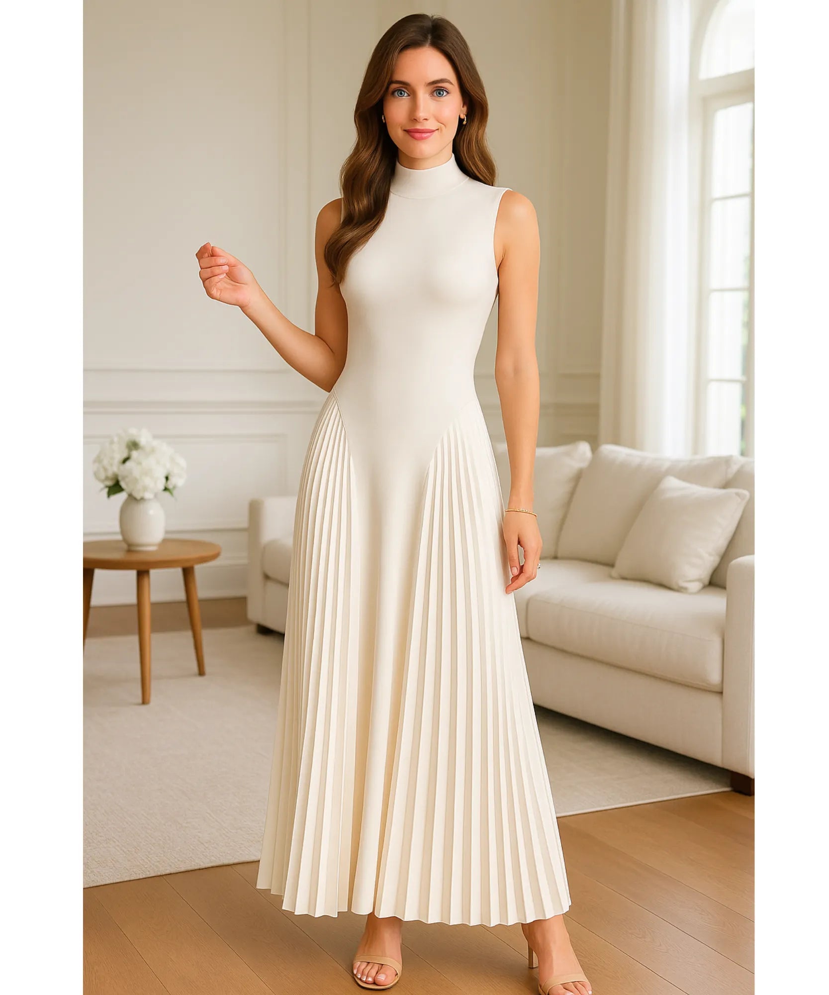 Vestido Longo Elegante Plissado com Gola Alta casamento civil barato em promoção ZARA
