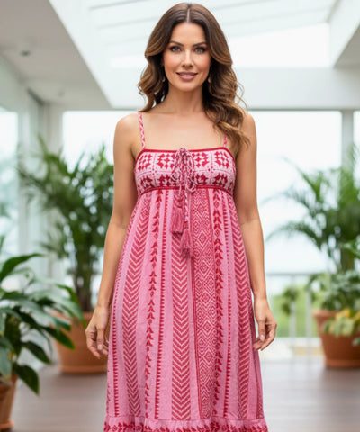 Comprar vestido longo estampado étnico boho alças finas crochê feminino barato promoção ZARA