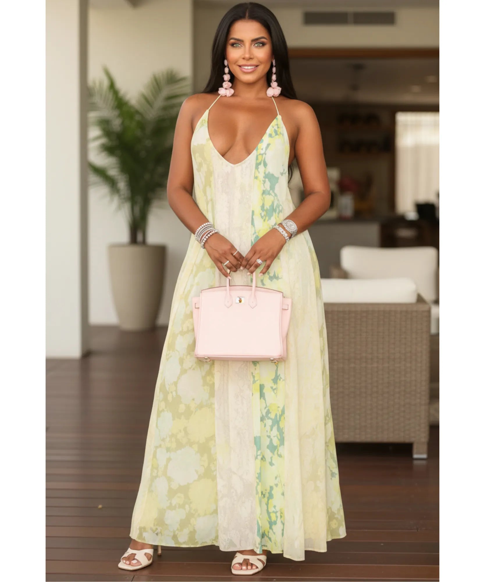 Comprar vestido longo estampado feminino boho tie-dye alças cruzadas modelagem fluida verão barato promoção ZARA
