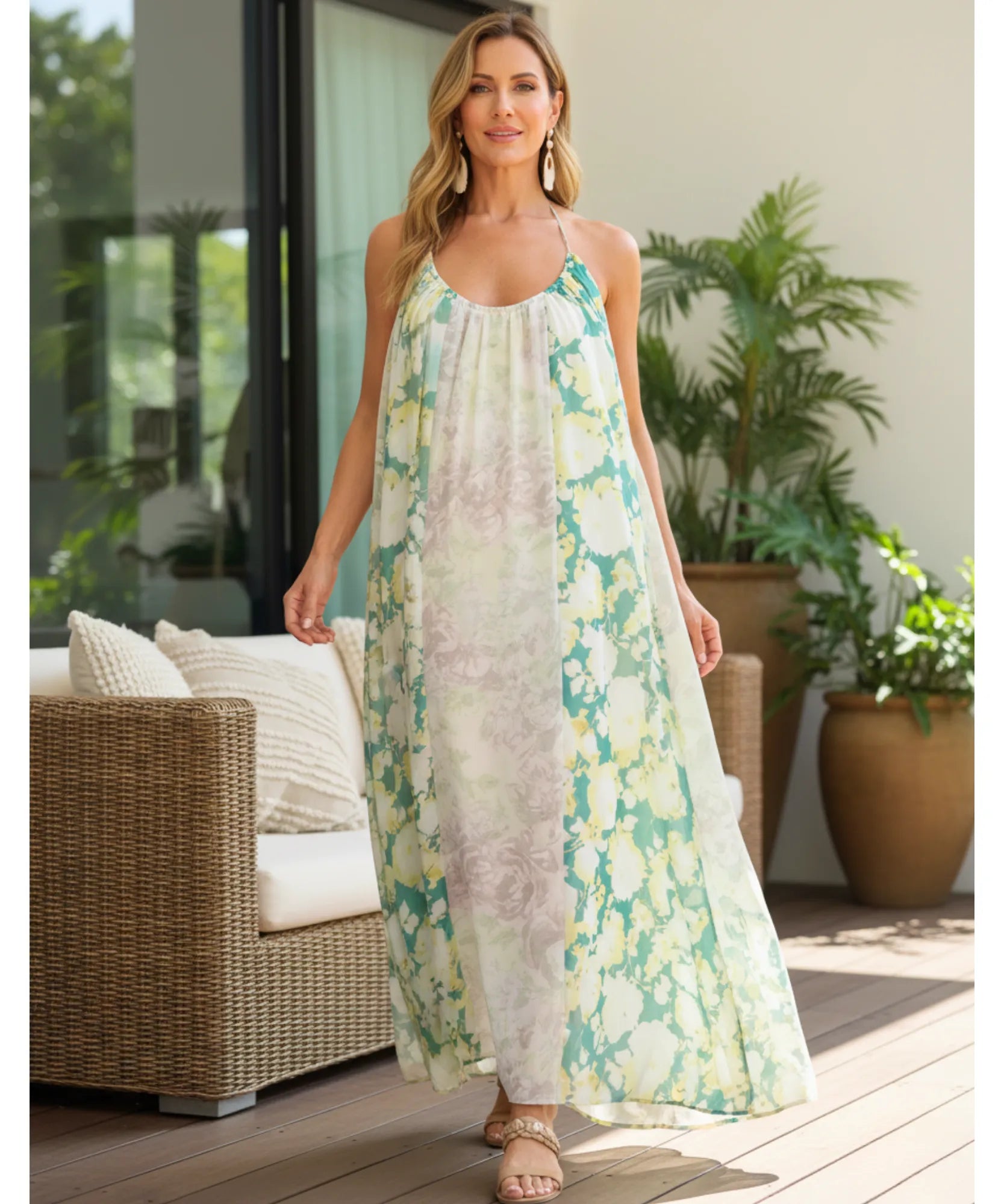 Comprar vestido longo estampado feminino boho tie-dye alças cruzadas modelagem fluida verão barato promoção ZARA

