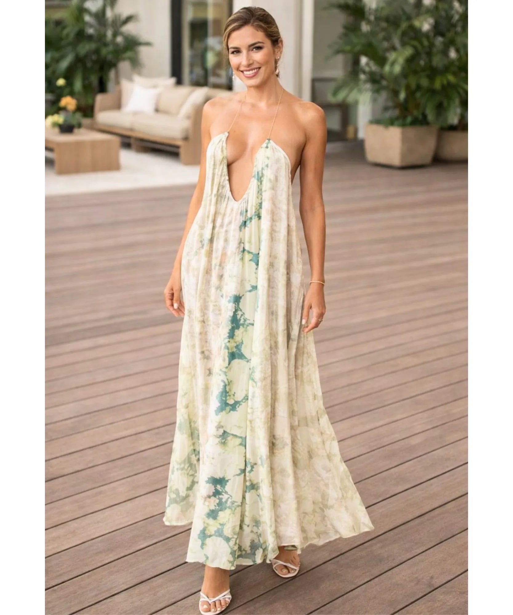 Comprar vestido longo estampado feminino boho tie-dye alças cruzadas modelagem fluida verão barato promoção ZARA
