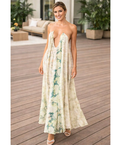 Comprar vestido longo estampado feminino boho tie-dye alças cruzadas modelagem fluida verão barato promoção ZARA
