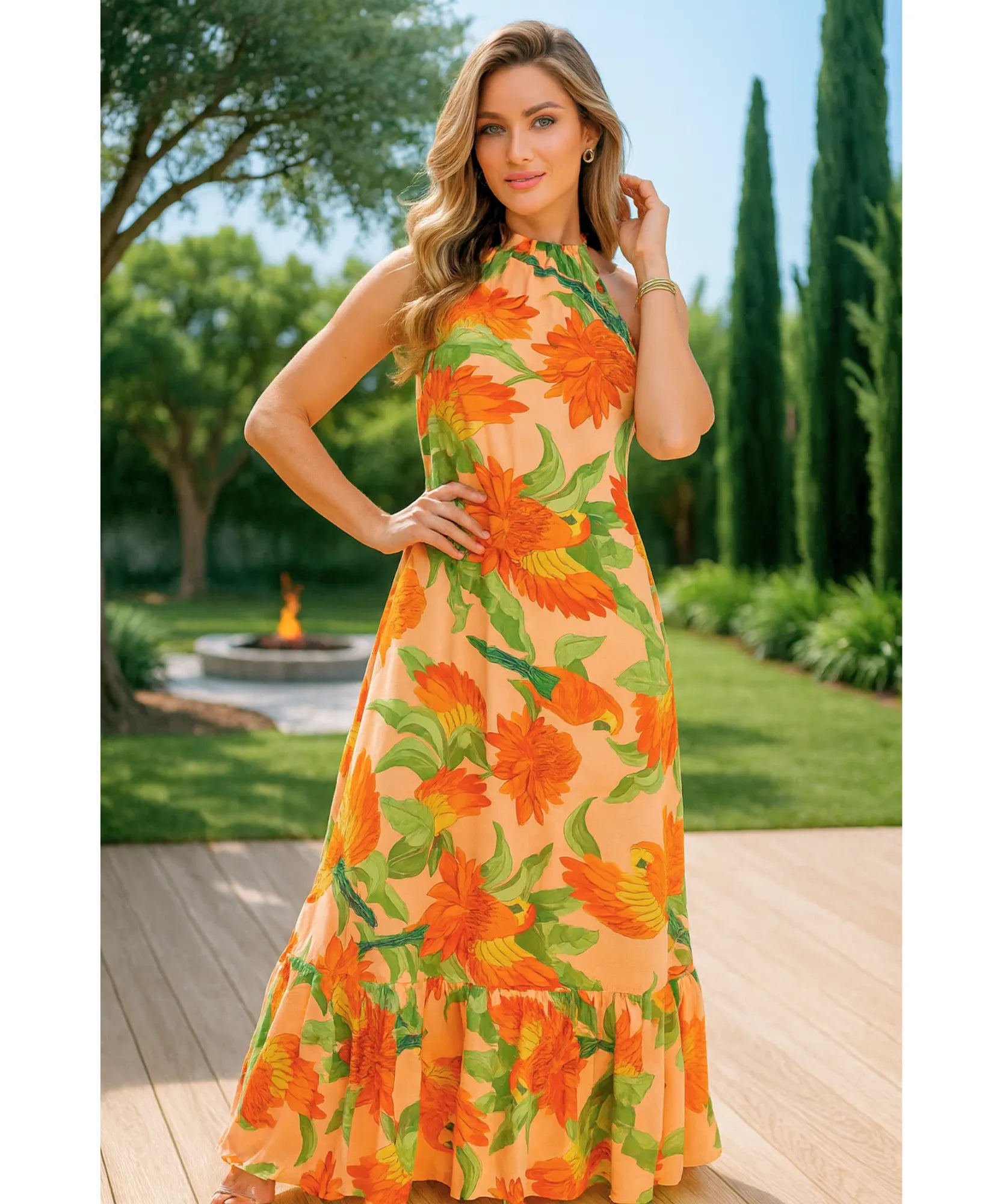 Comprar vestido longo estampado feminino frente única floral crepe twill verão festa elegante promoção ZARA
