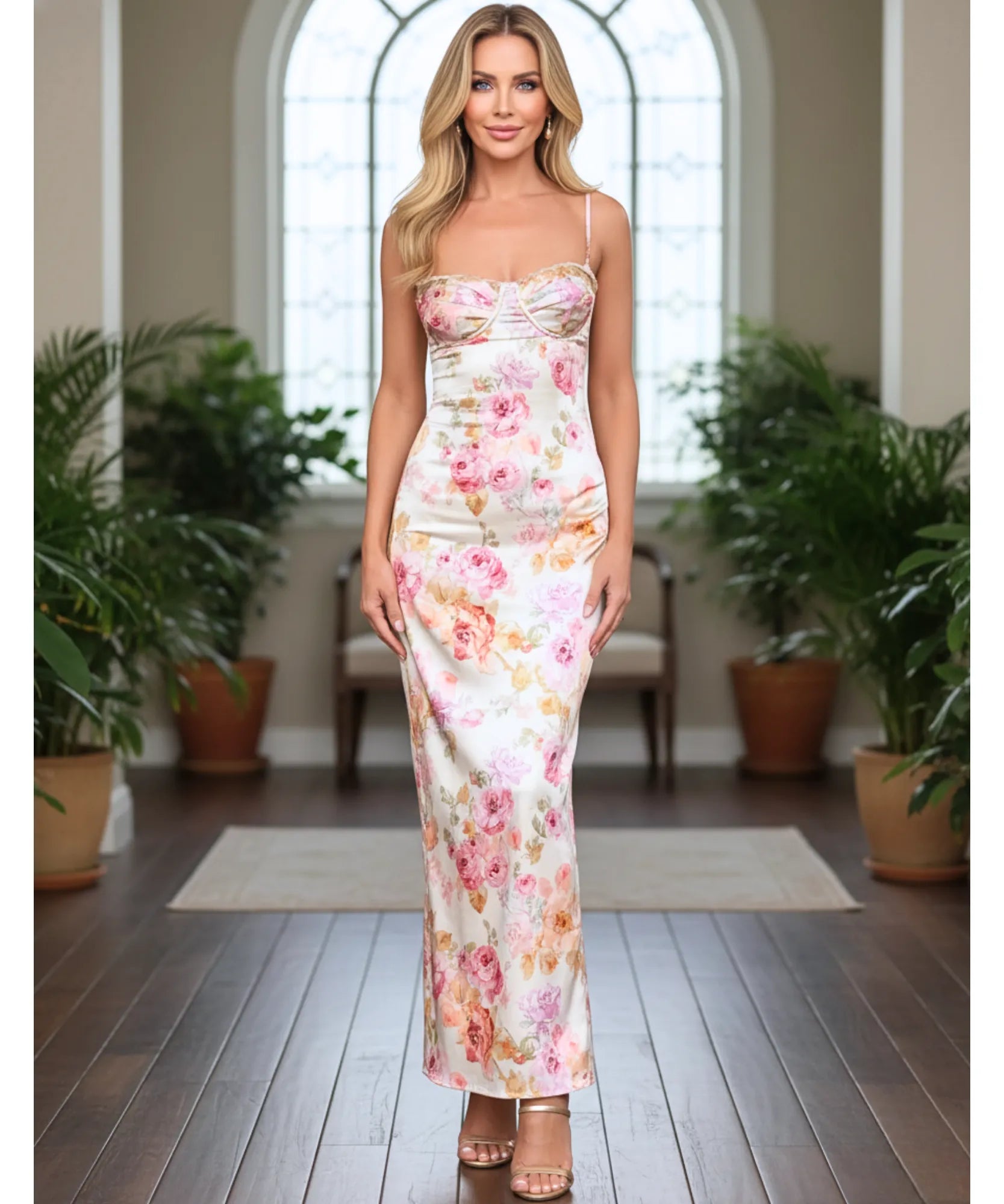Comprar vestido longo estampado floral alcinha decote coração festa romântico feminino barato promoção ZARA