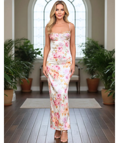 Comprar vestido longo estampado floral alcinha decote coração festa romântico feminino barato promoção ZARA