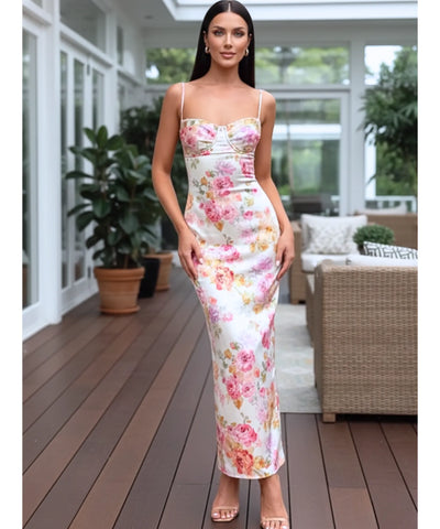 Comprar vestido longo estampado floral alcinha decote coração festa romântico feminino barato promoção ZARA