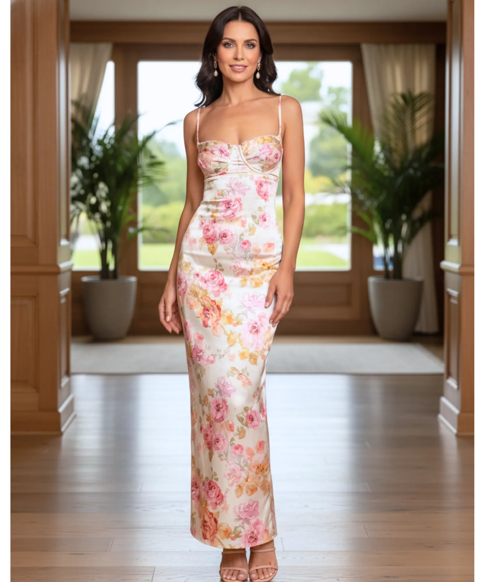 Comprar vestido longo estampado floral alcinha decote coração festa romântico feminino barato promoção ZARA