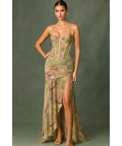 Comprar vestido longo estampado floral boho alças fenda lateral drapeado festa casamento verão barato em promoção LADY DRESS

