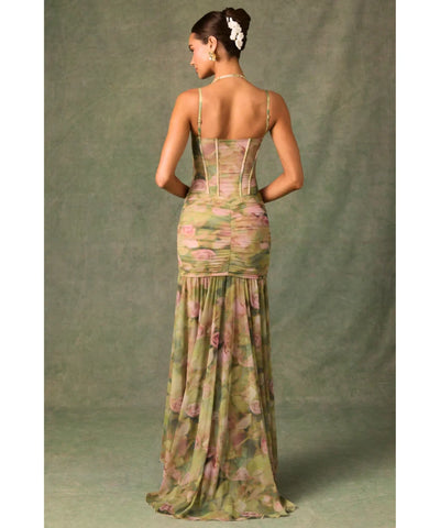 Comprar vestido longo estampado floral boho alças fenda lateral drapeado festa casamento verão barato em promoção LADY DRESS

