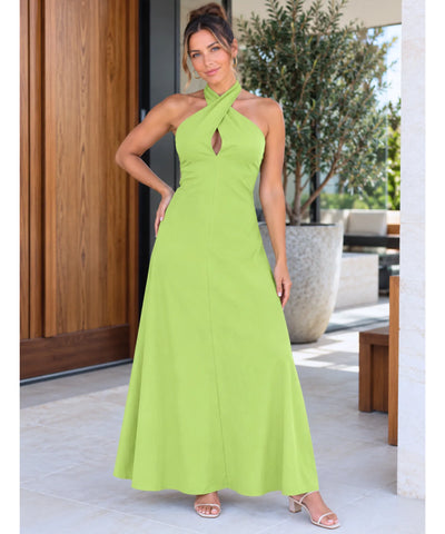 Comprar vestido longo evasê frente única verde claro em promoção Anellimn
