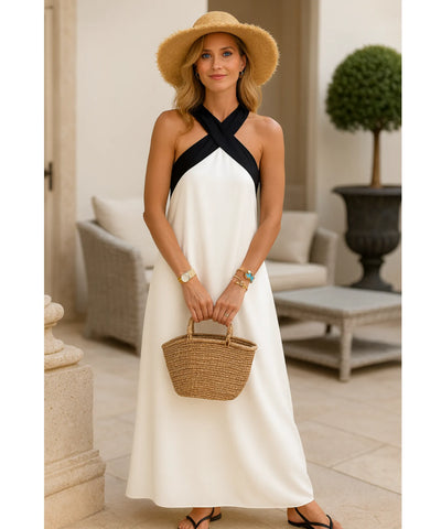 Comprar vestido longo feminino branco elegante casual alças cruzadas decote costas verão social barato promoção ZARA
