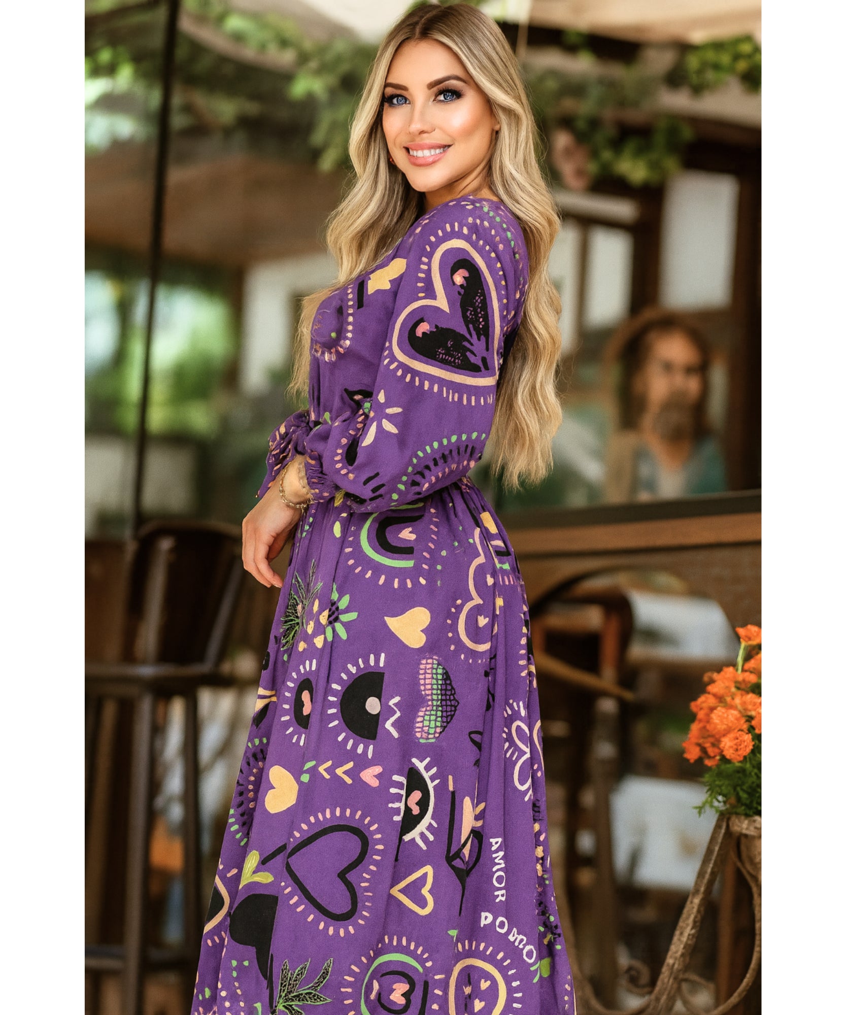Comprar vestido longo feminino estampado manga longa babados corações casual outono barato ou em promoção ZARA
