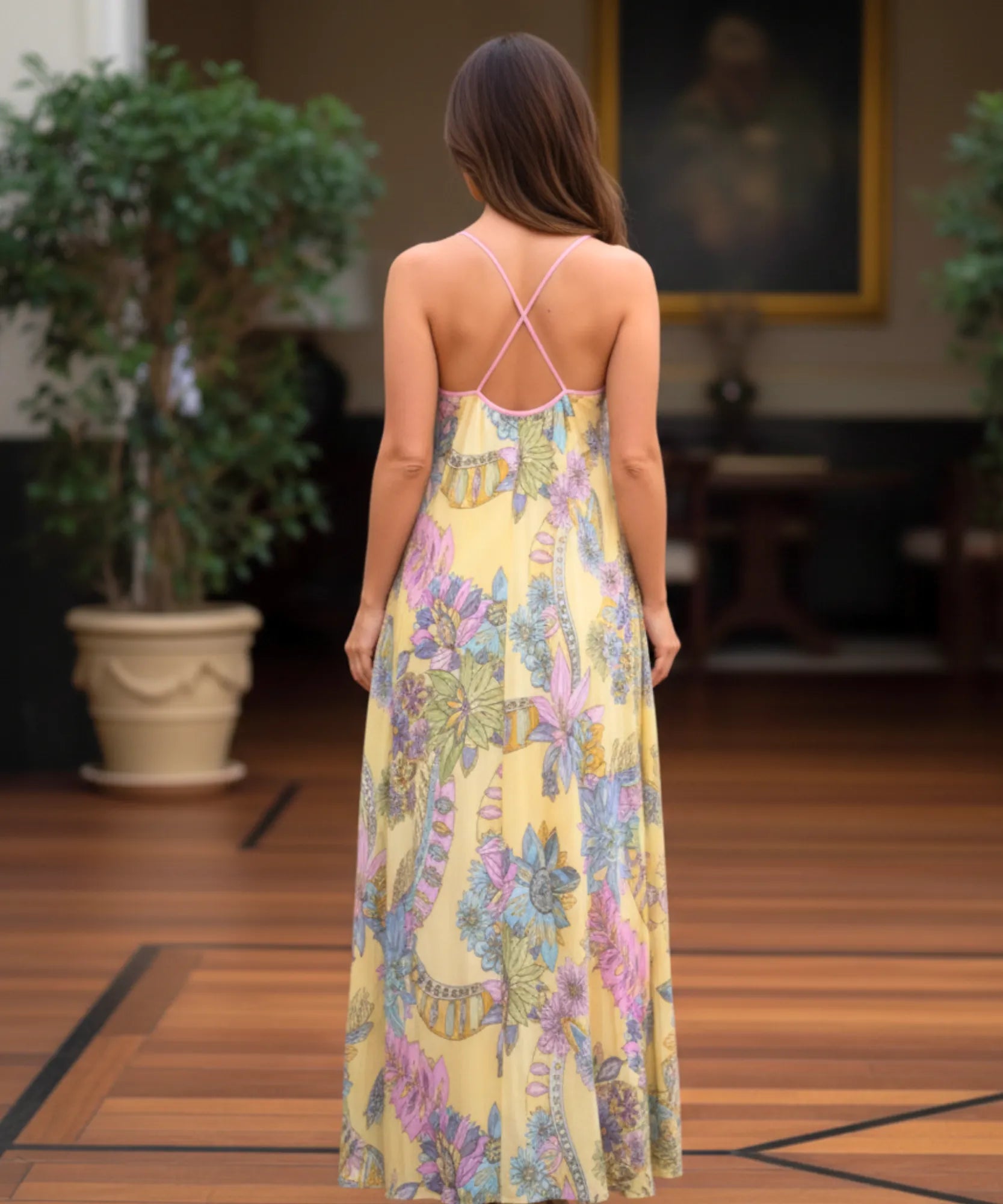 Comprar vestido longo feminino florido boho verão alças finas estampado amarelo elegante casual barato promoção ZARA
