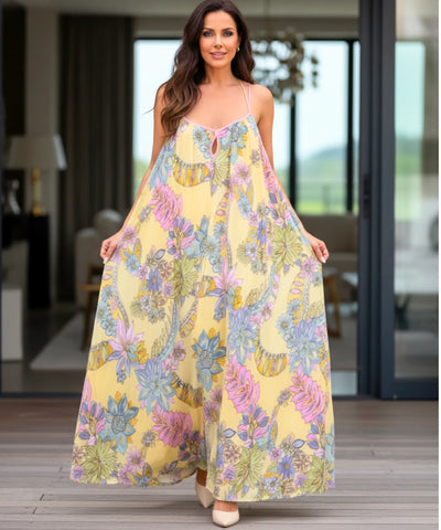 Comprar vestido longo feminino florido boho verão alças finas estampado amarelo elegante casual barato promoção ZARA