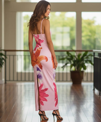 Comprar vestido longo feminino florido estampado alças finas ajustáveis para festa verão praia barato ANELLIMN
