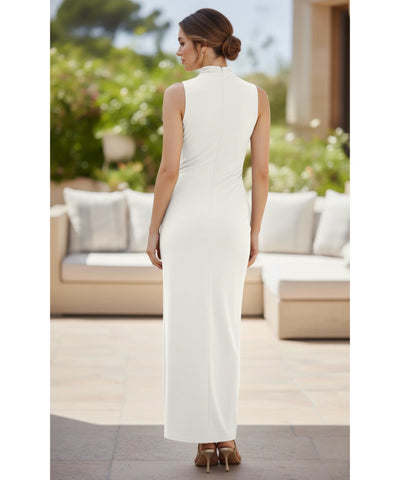 Vestido Longo Feminino Gola Alta Malha Elástica Elegante | Tsia