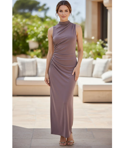 Vestido Longo Feminino Gola Alta Malha Elástica Elegante | Tsia