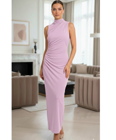 Vestido Longo Feminino Gola Alta Malha Elástica Elegante | Tsia