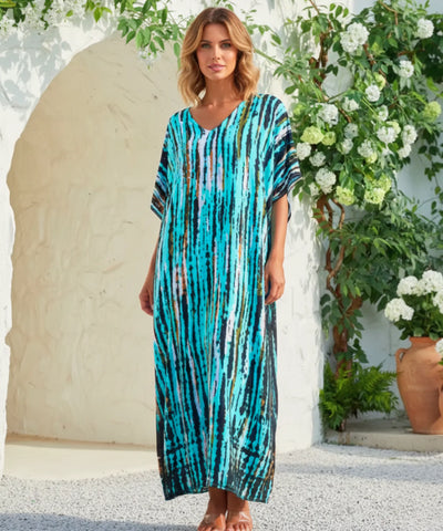 Vestido Longo Feminino Kaftan Estampado Boho Elegante | Camel