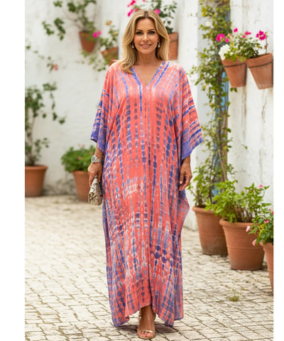 Vestido Longo Feminino Kaftan Estampado Boho Elegante | Camel