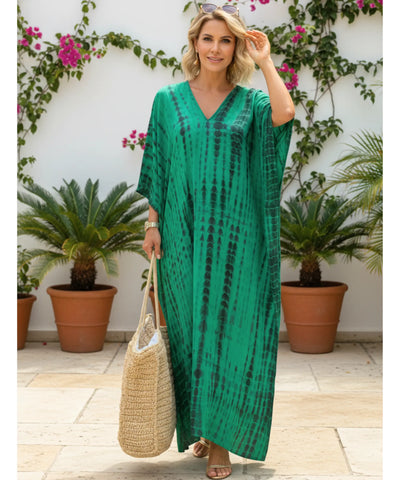Vestido Longo Feminino Kaftan Estampado Boho Elegante | Camel