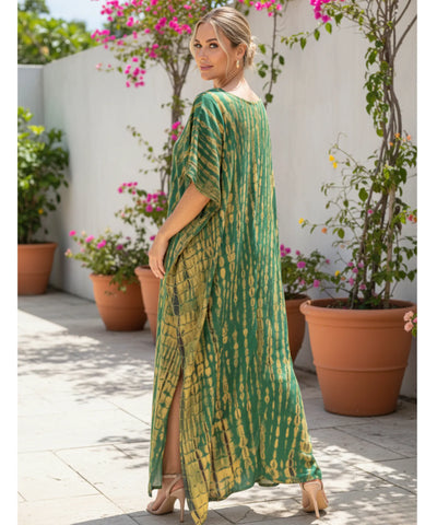 Comprar vestido longo feminino kaftan estampado boho de algodão leve com mangas amplas ideal para praia resort e verão elegante ANELLIMN

