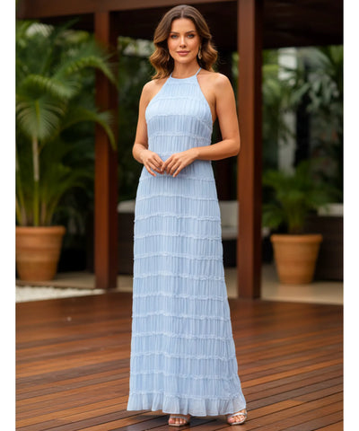 Vestido Longo Branco Plissado Elegante Verão | Ágata
