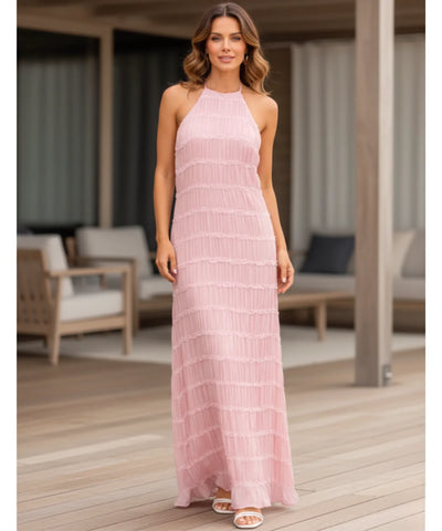 Vestido Longo Branco Plissado Elegante Verão | Ágata