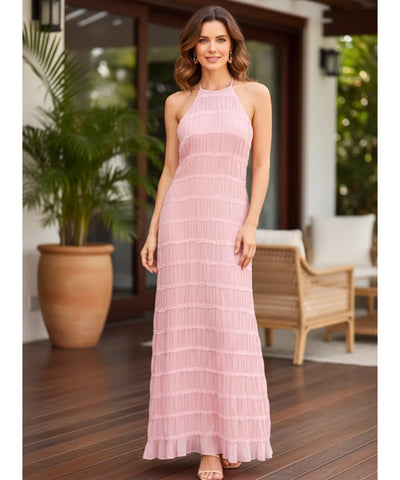 Vestido Longo Branco Plissado Elegante Verão | Ágata
