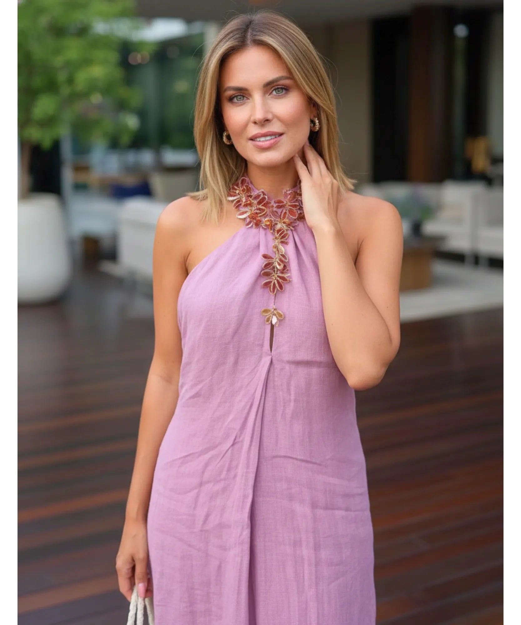 Comprar vestido longo feminino rosa frente única linho com fenda lateral elegante para casamento de dia barato em promoção ZARA
