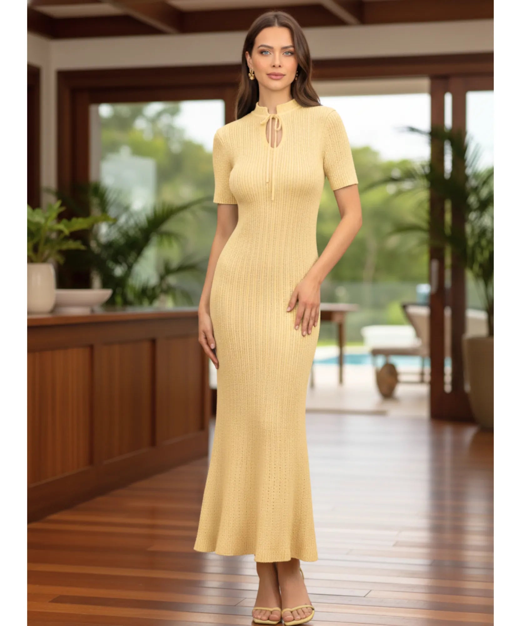 Comprar vestido longo feminino tricot canelado gola alta elegante casual barato em promoção ZARA