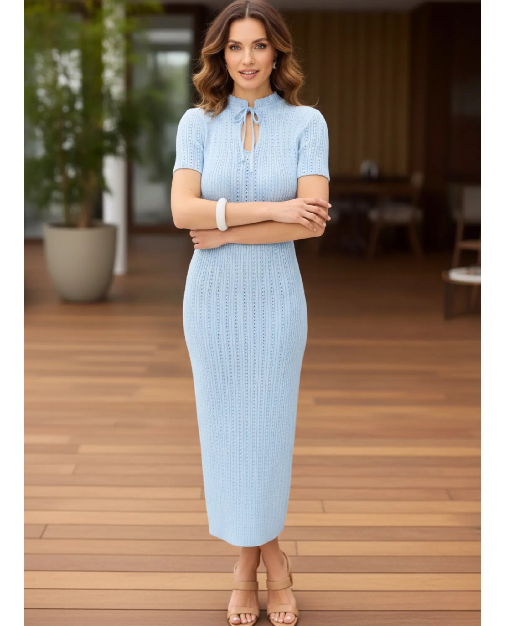 Comprar vestido longo feminino tricot canelado gola alta elegante casual barato em promoção ZARA