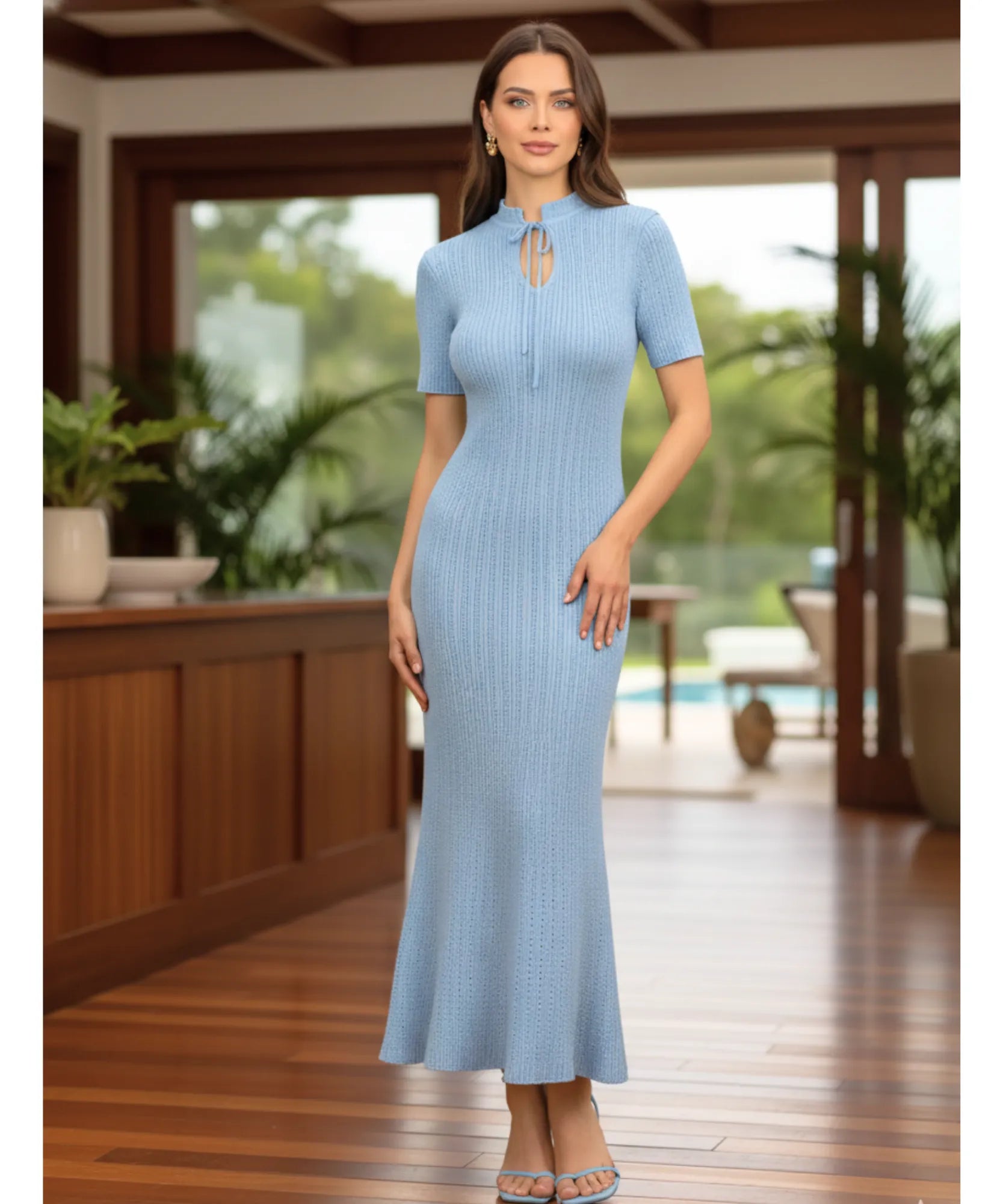 Comprar vestido longo feminino tricot canelado gola alta elegante casual barato em promoção ZARA