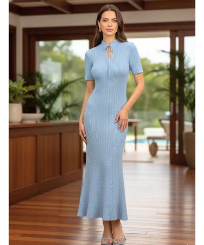 Comprar vestido longo feminino tricot canelado gola alta elegante casual barato em promoção ZARA