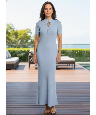 Vestido Longo Feminino Tricot Canelado Gola Alta Elegante | Fia