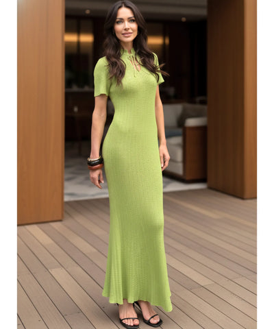 Comprar vestido longo feminino tricot canelado gola alta elegante casual barato em promoção ZARA