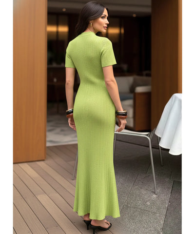 Vestido Longo Feminino Tricot Canelado Gola Alta Elegante | Fia