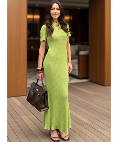 Vestido Longo Feminino Tricot Canelado Gola Alta Elegante | Fia