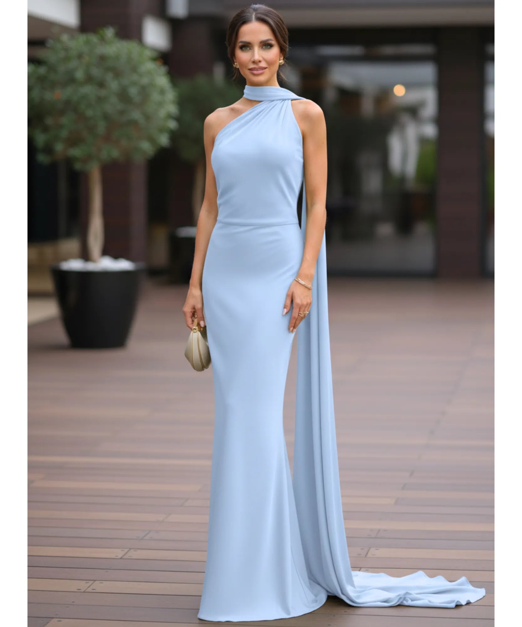 Comprar vestido longo de festa cetim frente única amarração pescoço costas abertas formatura madrinha casamento em promoção  ZARA - LADY DRESS
