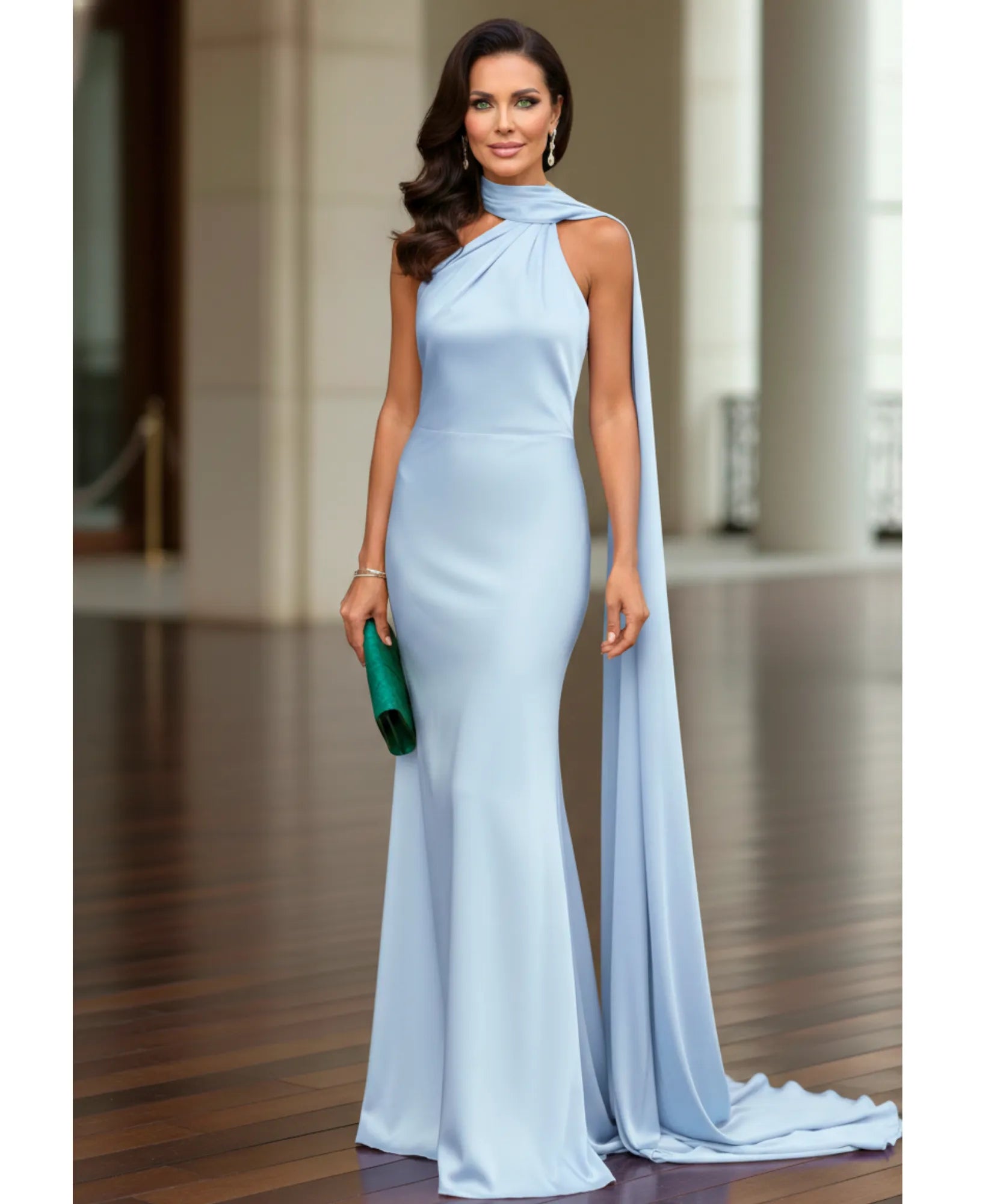 Comprar vestido longo de festa cetim frente única amarração pescoço costas abertas formatura madrinha casamento em promoção  ZARA - LADY DRESS