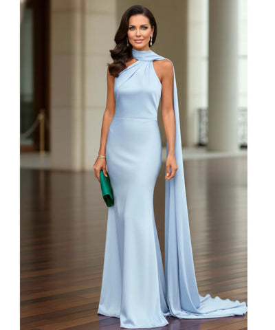 Comprar vestido longo de festa cetim frente única amarração pescoço costas abertas formatura madrinha casamento em promoção  ZARA - LADY DRESS