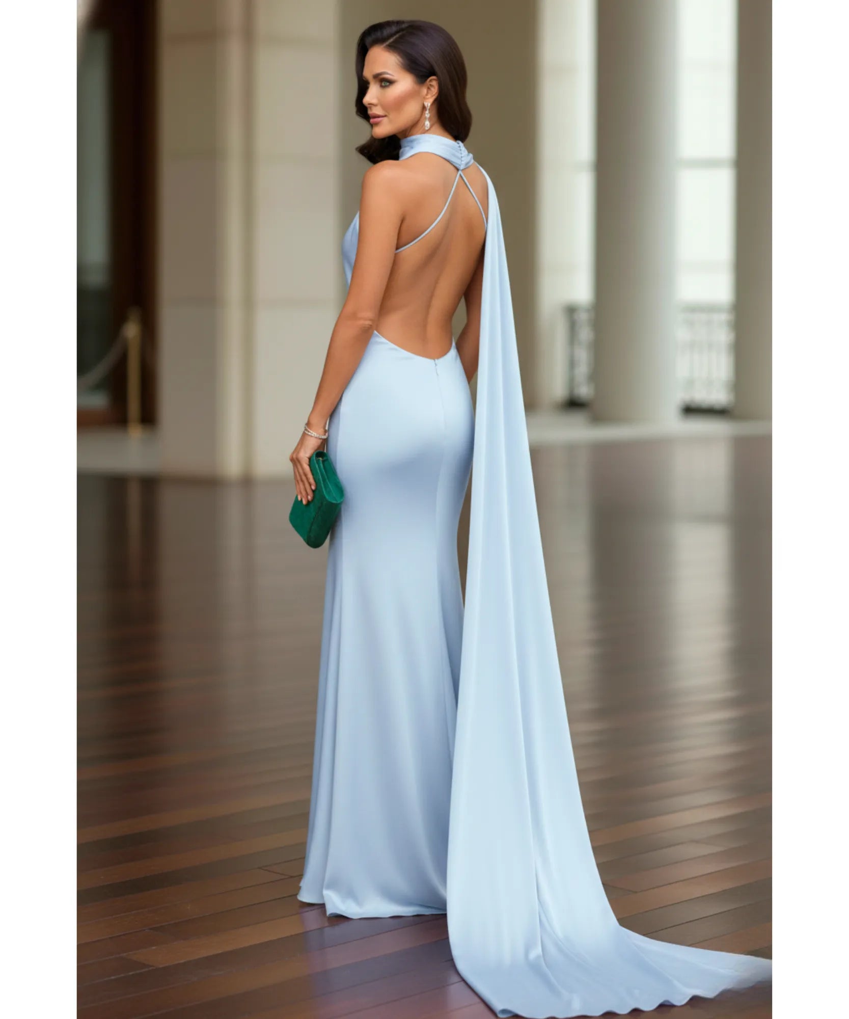 Comprar vestido longo de festa cetim frente única amarração pescoço costas abertas formatura madrinha casamento em promoção  ZARA - LADY DRESS