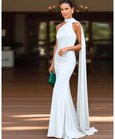 Comprar vestido longo de festa cetim frente única amarração pescoço costas abertas formatura madrinha casamento em promoção  ZARA - LADY DRESS